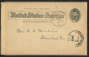 1893 US Postal Card UX10 Grant Cambridge NY to Lancaster MA Poultry Breeder Mail