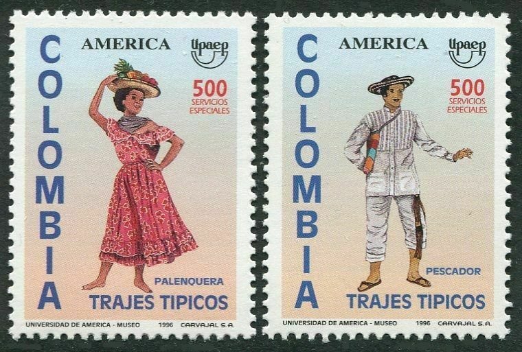 Colombia 1129-1130,MNH.Michel 2038-2039. UPAEP-1996. Man's & woman's costume.