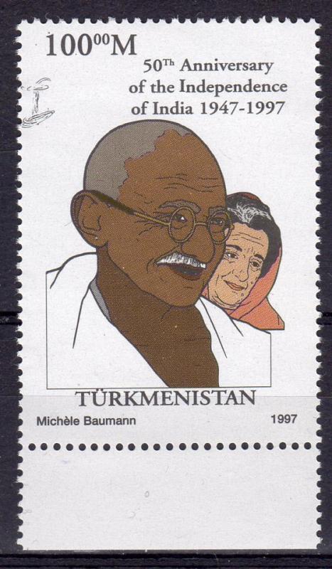 Turkmenistan 1997 YT#60a GANDHI (1)  fluorescent paper perforated MNH