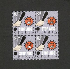 SERBIA-MNH BLOCK OF 4 STAMPS-STOP AIDS-TAX STAMPS-2005.