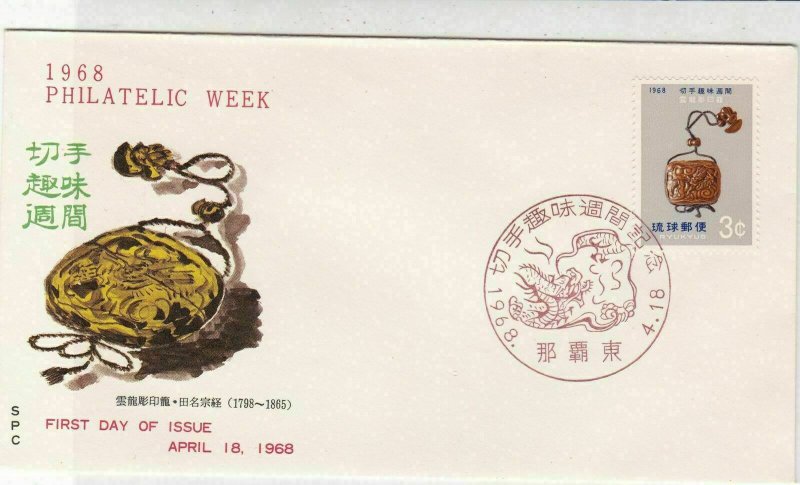 Ryukyu Islands 1968 Philatelic Week Medicine Container Stamp FDC Cover Ref 32427