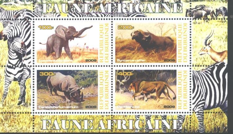 Burundi 2009 Africa Wild Animals Mammal Fauna Lion Elephant Rhinocero Stamps (2)