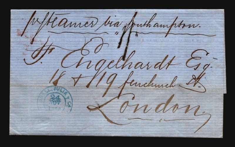 Puerto Rico 1868 British PO Stampless Cover to London - Z17317