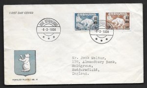 GREENLAND 1956 SURCHARGED SET POLAR BEAR ON FDC Sc, 39-40 Mi. 37-38