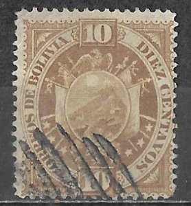 Bolivia 1894 Used Stamp Scott #43 Coat Of Arms 10 Centavos