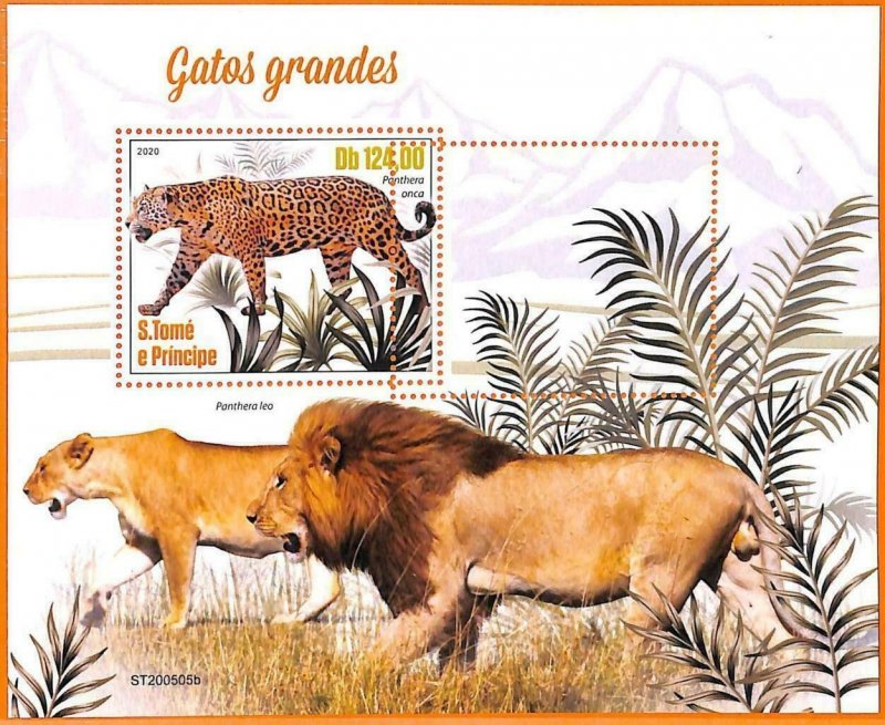 A6582 - SAO TOME & PRINCE, ERROR, 2020, MISSPERF SOUVENIR S: lions, leopards-