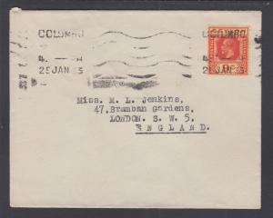 Ceylon Sc 232 on 1925 Cover to London, England