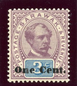 Sarawak 1889 1c on 3c purple & blue (SG surch Type 5) superb MNH. SG 22. Sc 27.