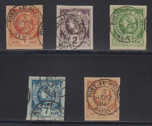 HAITI 1881 LIBERTY HEAD Sc 1-2 & 4-6 TOP VALUES BAGUET PHILATELIC FORGERIES USED 