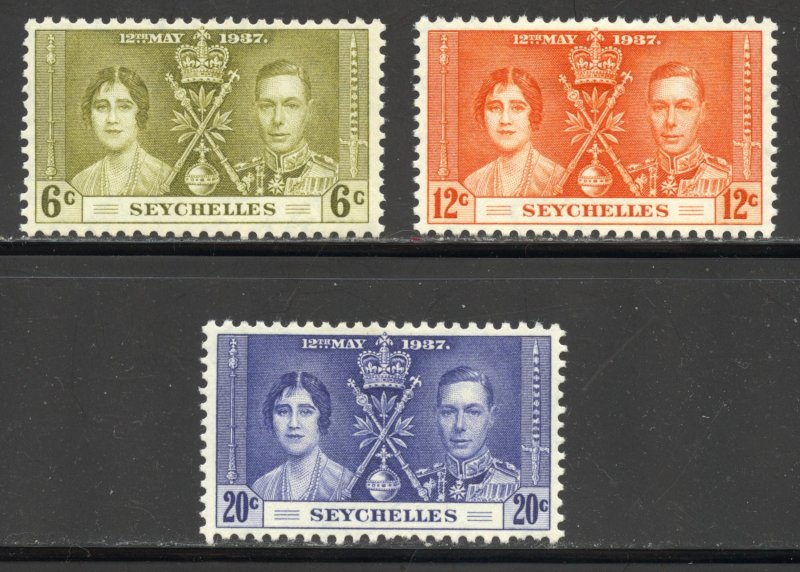 Seychelles Scott 122-24 Unused LHOG - 1937 Coronation Issue - SCV $2.00