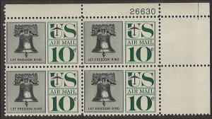 Scott # C57 1960 10c blk & grn  Liberty Bell  Plate Block - Upper Right - Mint 