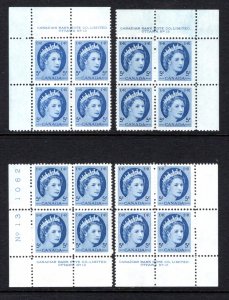 341, Scott, QEII Wilding, 5c, PB13, Matched Set of 4 Plate Blocks, MNHOG, VF