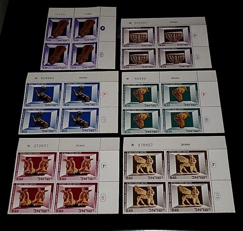 ISRAEL#323-328, 1966, MUSEUM EXHIBITS , PLATE BLOCKS/4, SET/6, MNH, NICE! LOOK!