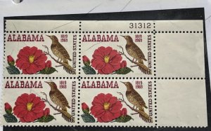 US 1969 Alabama Statehood #1375 Plt blk of 4 mint