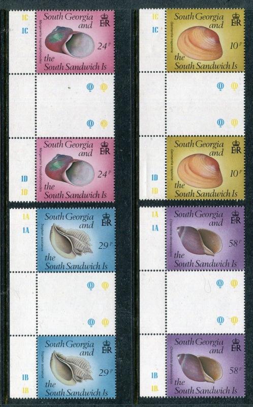 South Georgia 127-130 MNH Marine life shells 1988.Gutter pairs. x16501