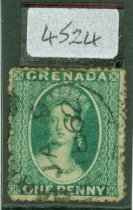 SG 1 Grenada 1861-62 1d bluish green. No WMK, rough perfs 14-16. Very fine