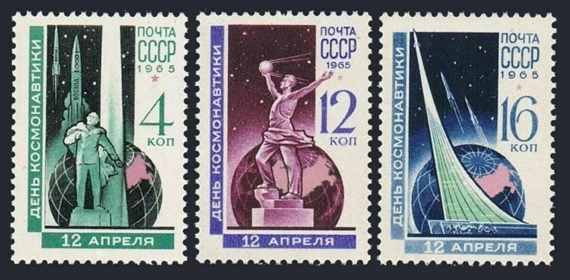 Russia 3019-3021,MNH.Michel 3038-3040. Cosmonauts Day,1965.Monuments:Tsiolkovsky