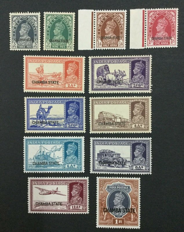 MOMEN: INDIA CHAMBA SG #82-87,89-94 MINT OG 11NH/1H LOT #193938-2351 