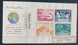 1949 British Guiana First Day Cover FDC  Universal Postal Union 75th Anniv