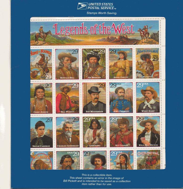 2870 RECALLED LEDGENDS OF THE WEST ERROR WITH THE BLUE ENVELOPE