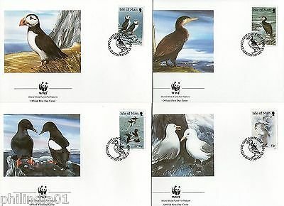 Isle of Man 1989 WWF Puffin Guillemot Kittiwak Sea Bird Wildlife Sc 399-402 FDCs