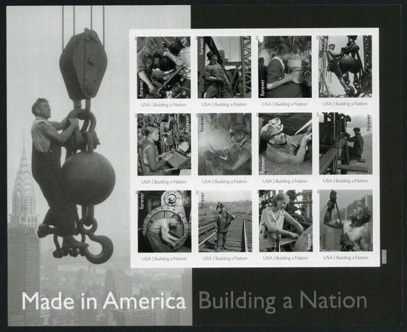 Building a Nation Man on Wrecking Ball Sheet of 12 Forever Stamps Scott 4801  