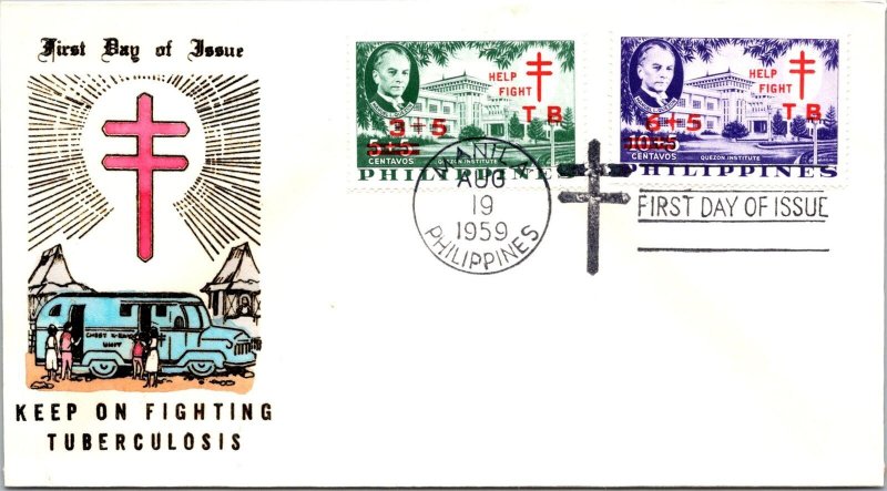 Philippines FDC 1959 - Fight TB - 3c+5c/6c+5c Stamp - Pair - F43218