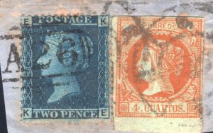 GB USED ABROAD/SPAIN *Mixed Franking* GIBRALTAR 1861 2d Blue/4c Orange SS3069