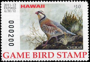 HAWAII #16A 2011 STATE DUCK STAMP CHUKAR GAME BIRD  by Norman Nagai