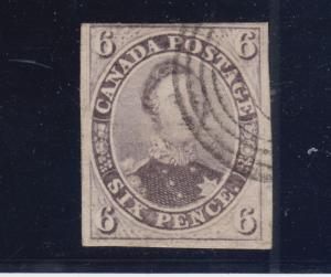 Canada Sc 10 used. 1857 6p reddish purple Prince Albert. Rare. Greene Cert.