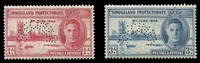 Somaliland Protectorate #108-109S (SG 117-118s) Cat£85, 1946 Victory, set of...