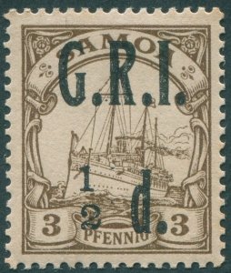 Samoa 1914 ½d on 3pf brown No fraction bar SG101b unused