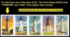 US 4795c New England Coastal Lighthouses imperf NDC strip 5 A MNH 2013