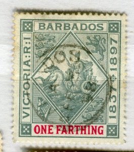 BARBADOS; 1897 early classic Jubilee issue used 1/4d. value Postmark