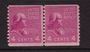 1939 Madison 4c PREXY COIL Sc 843 MNH line pair, fresh OG (5B