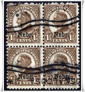 SC#670 1½¢ Harding Block of Four: Nebraska Overprint (1929) Used