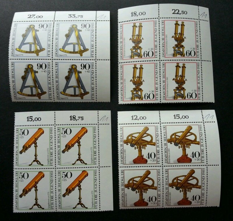 Germany Optical Instruments 1981 Telescope Microscope (stamp block of 4) MNH