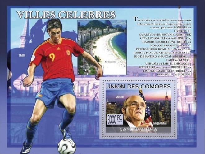 COMORES 2009 SHEET FAMOUS VILLES FOOTBALL SOCCER TORRES GIULIANI MAYOR cm9213b