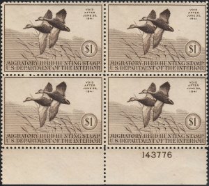  U.S. RW7 FVF NH Blk/4 Plate #  (12921) 