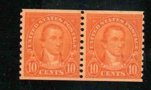 US Scott 603 10c Monroe MINT COIL PAIR NH F/VF OG Perf 10V Orange 1924