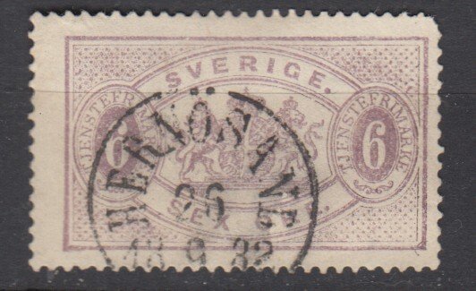 J30372, 1881-96 sweden used #o16 official,s perf 13, 60.00 scv
