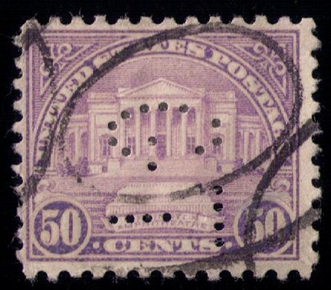 US SCOTT #570 USED PERFIN LETTERS G.T  FACING DOWN F-VF