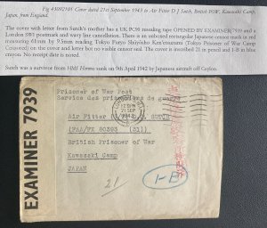 1943 England Censored Cover To POW PrisOner Of War Kawasaki Camp Tokyo Japan