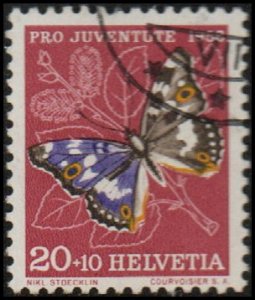 Switzerland B259 - Used - 20c+10c Purple Emperor Butterfly (1956) (cv $0.35)