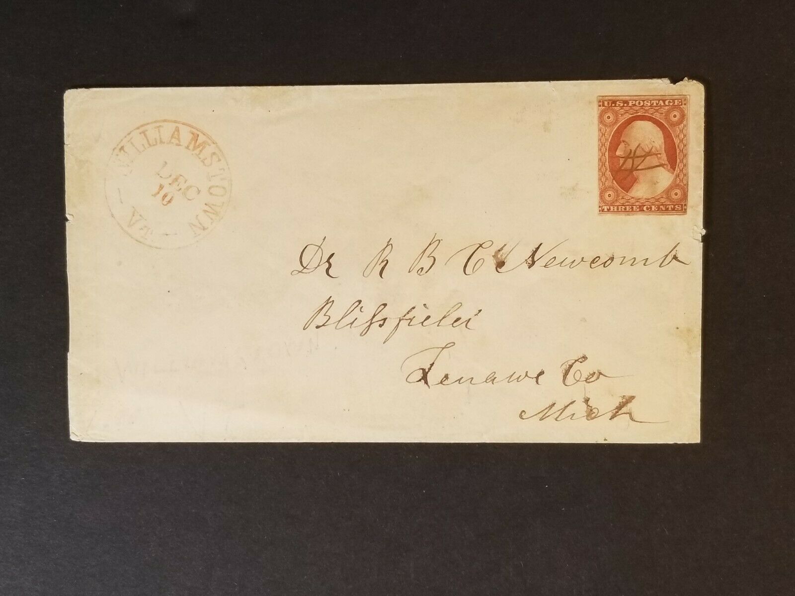 1851 Williamstown Vermont Blissfield Michigan Scott 10A No Seal on