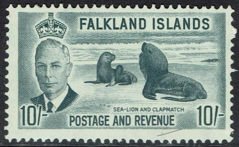 FALKLAND ISLANDS 1952 KGVI SEALS 10/- MNH **