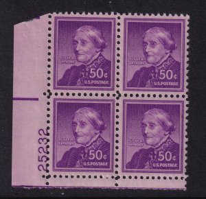 1955 issue Susan B. Anthony Sc 1051 wet printed MNH plate block of 4 (CS1