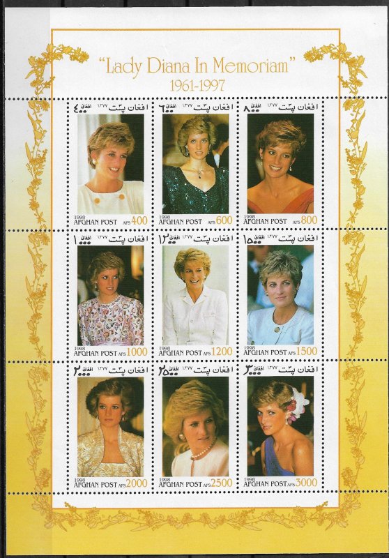 1998 Afghanistan  Princess Diana Memorial S/S MNH not listed by Scott