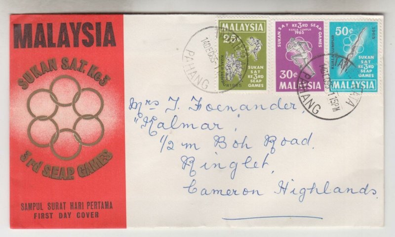 MALAYSIA, 1965 South East Asian Games set of 3, First Day cover with insert.