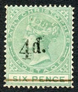 St Christopher 1886 4d on 6d green SG25 mint cat 60 pounds 